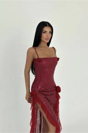 Paxton Sequined Long Slit Dress - EYYO ATELIER - Globality Store - Women Clothes Wholesale Turkey