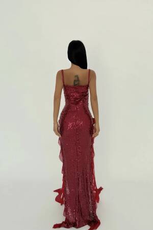 Paxton Sequined Long Slit Dress - EYYO ATELIER - Globality Store - Women Clothes Wholesale Turkey
