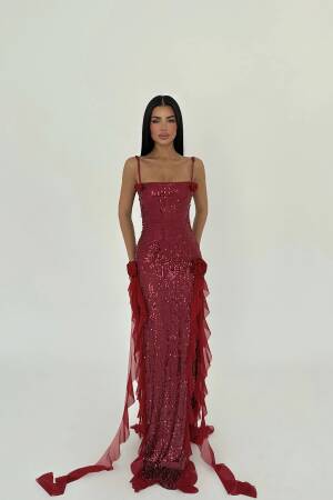 Paxton Sequined Long Slit Dress - EYYO ATELIER - Globality Store - Women Clothes Wholesale Turkey