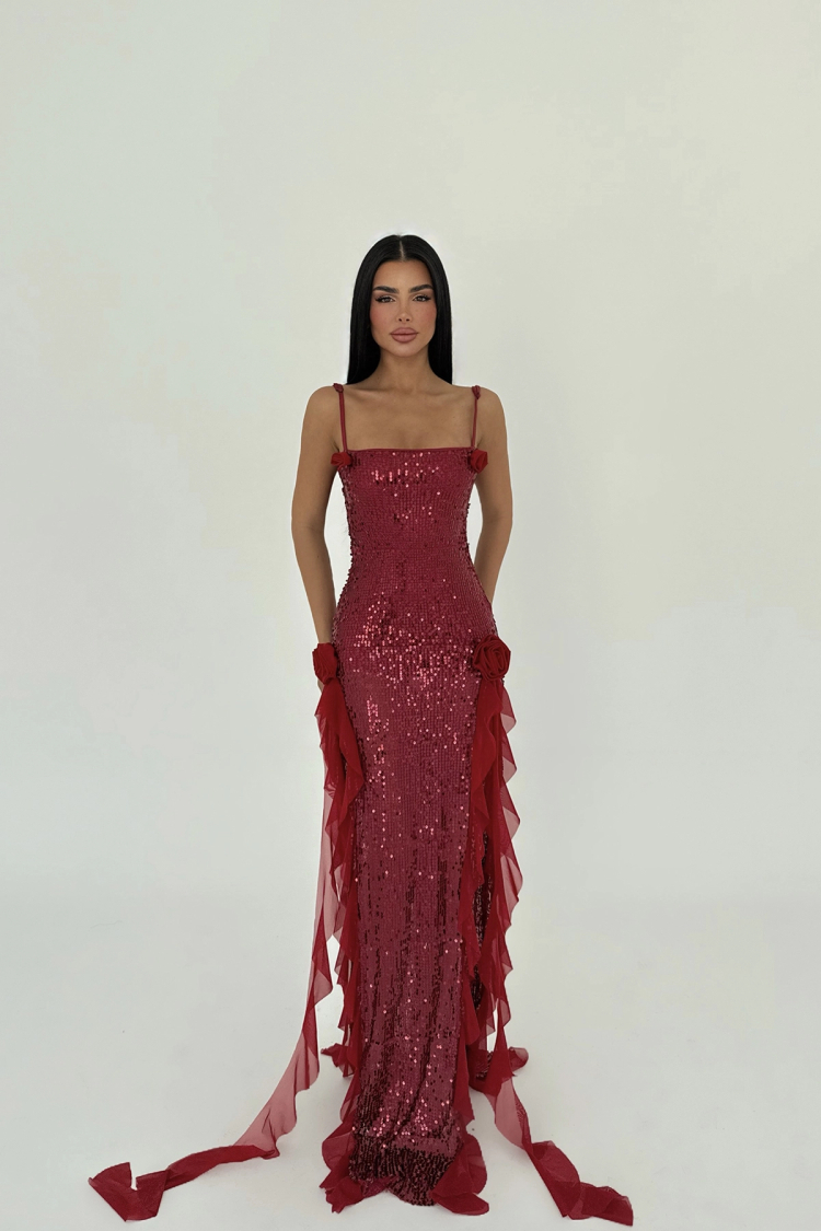 Paxton Sequined Long Slit Dress - EYYO ATELIER - Globality Store - Women Clothes Wholesale Turkey
