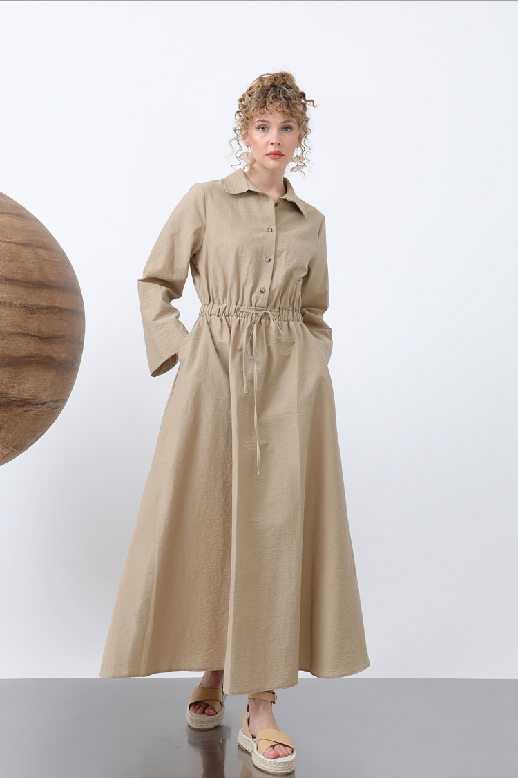 Women's Tie Waist Long Sleeve Dress - SOUL - Globality Store - Women Clothes Wholesale Turkey