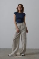Striped Cotton Elastic Pants - Multicolor - Reyon - Globality Store - Women Clothes Wholesale Turkey