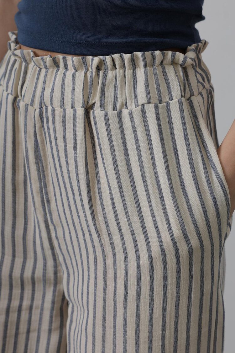 Striped Cotton Elastic Pants - Multicolor