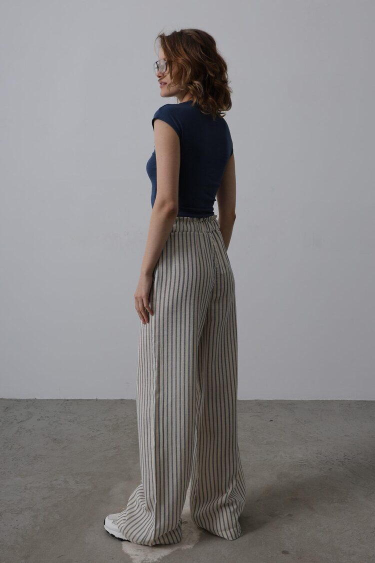 Striped Cotton Elastic Pants - Multicolor