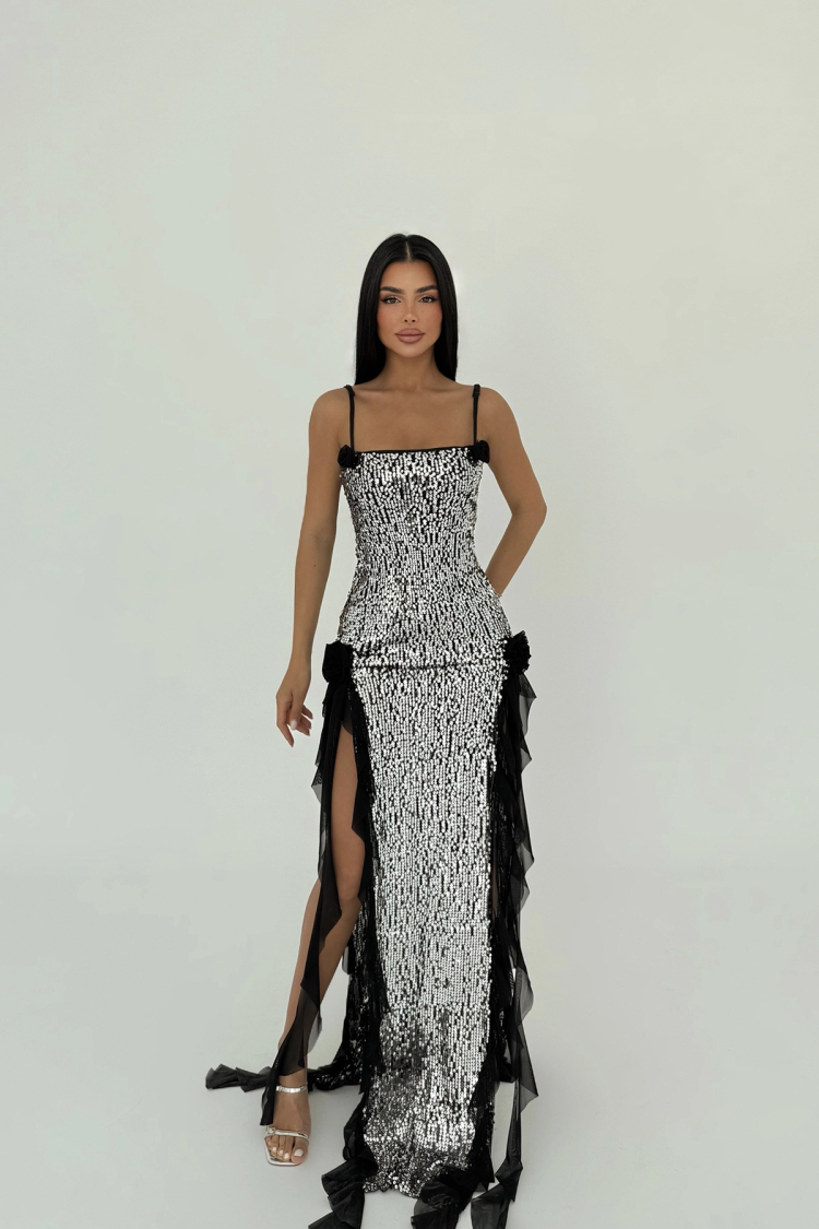 Paxton Sequined Long Slit Dress - EYYO ATELIER - Globality Store - Women Clothes Wholesale Turkey