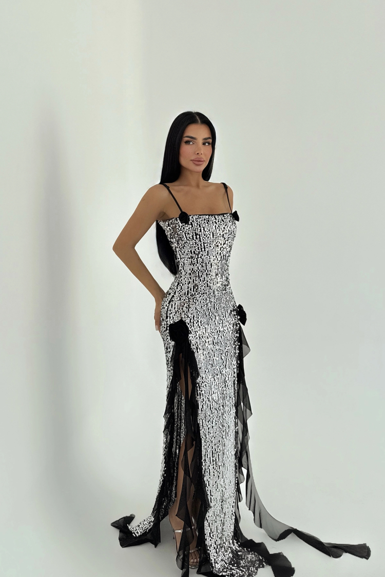 Paxton Sequined Long Slit Dress