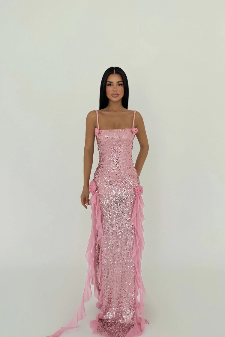 Paxton Sequined Long Slit Dress - EYYO ATELIER - Globality Store - Women Clothes Wholesale Turkey