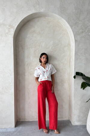 Embroidered Embroidered Shirt - Cherry - Topshow - Globality Store - Women Clothes Wholesale Turkey
