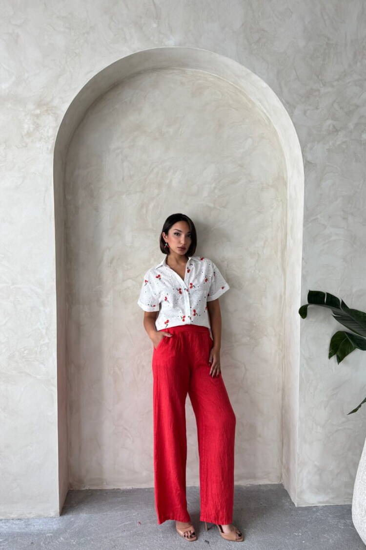 Embroidered Embroidered Shirt - Cherry