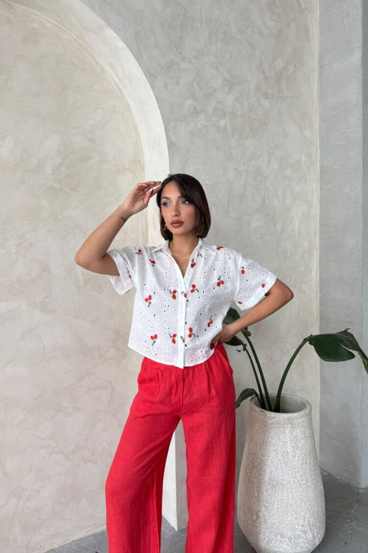 Embroidered Embroidered Shirt - Cherry