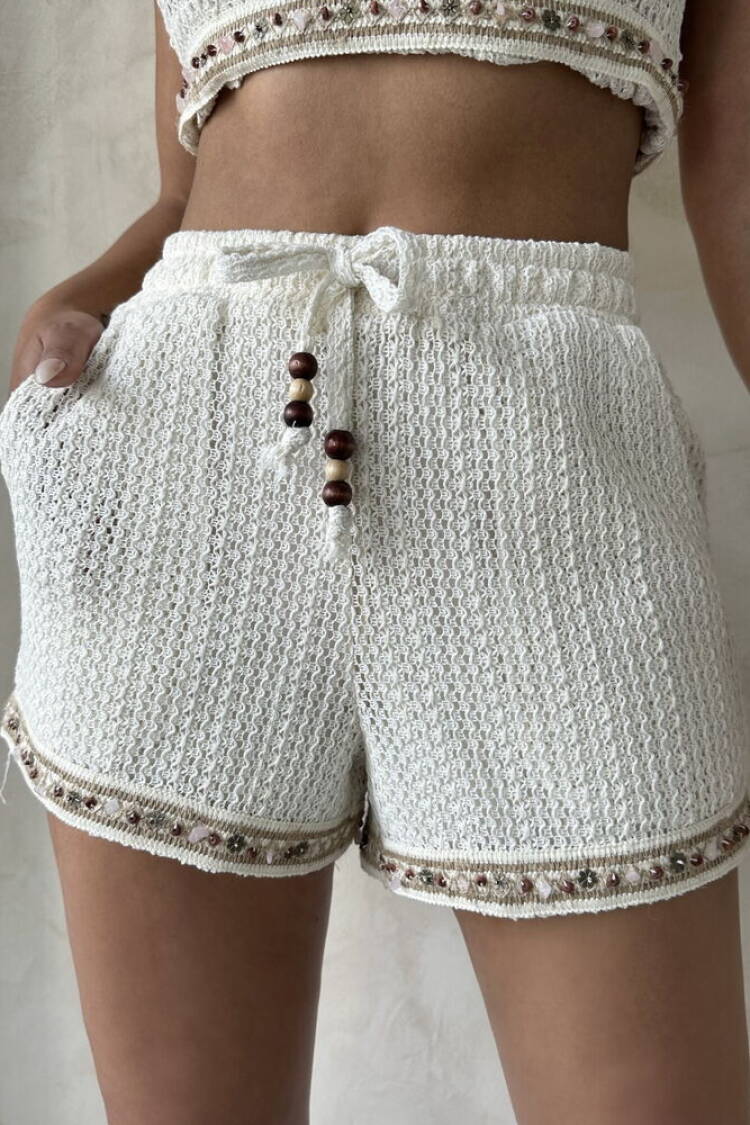 Stripe Detailed Lace Shorts - Raw