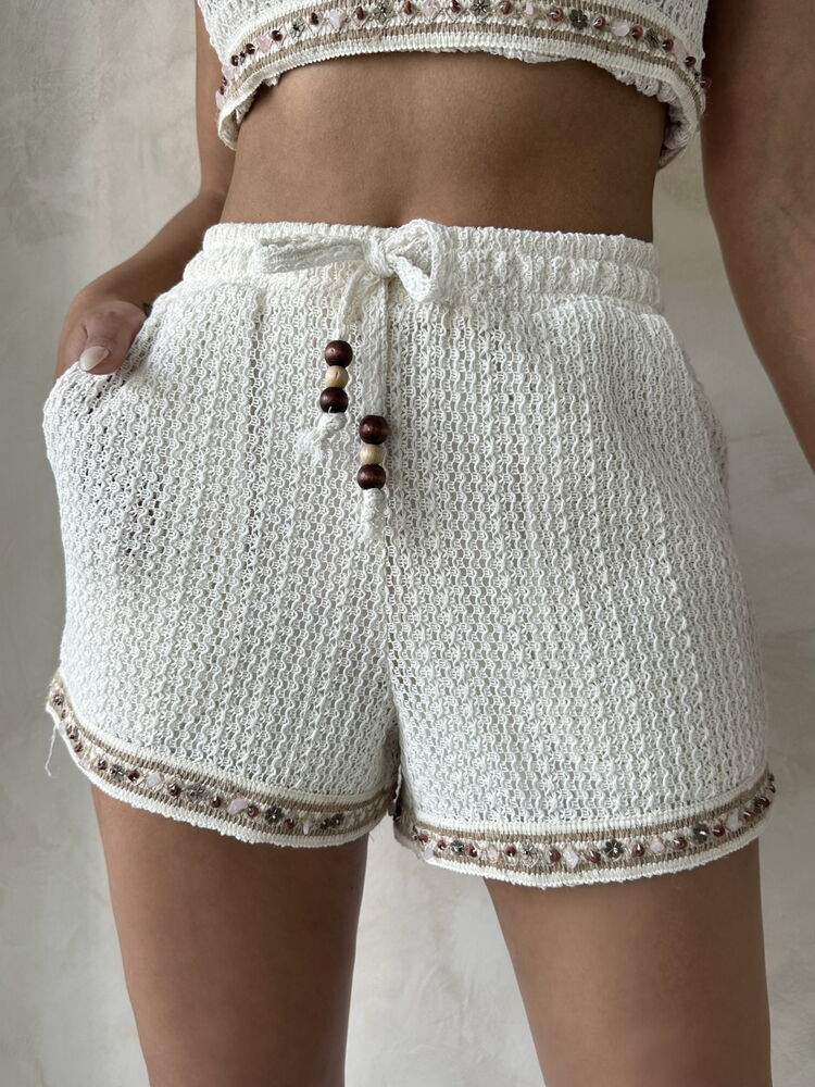 Stripe Detailed Lace Shorts - Raw