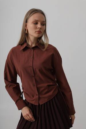Basic Shirt With Side Tie - Dark - Reyon - Globality Store - Women Clothes Wholesale Turkey