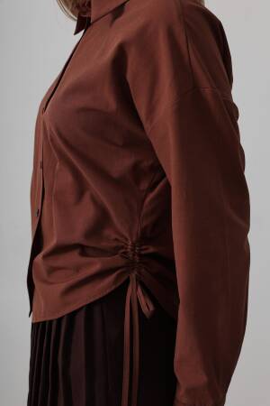 Basic Shirt With Side Tie - Dark - Reyon - Globality Store - Women Clothes Wholesale Turkey