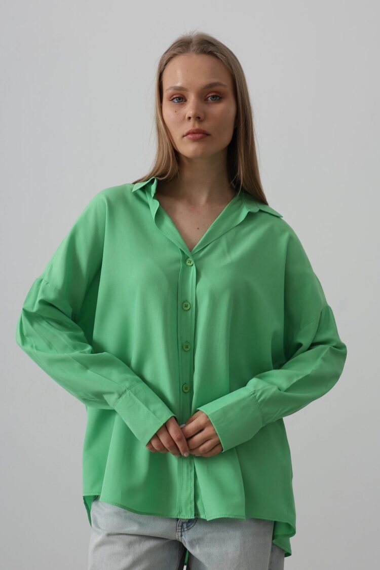 Wide Cuff Detailed Shirt - A. - Reyon - Globality Store - Women Clothes Wholesale Turkey