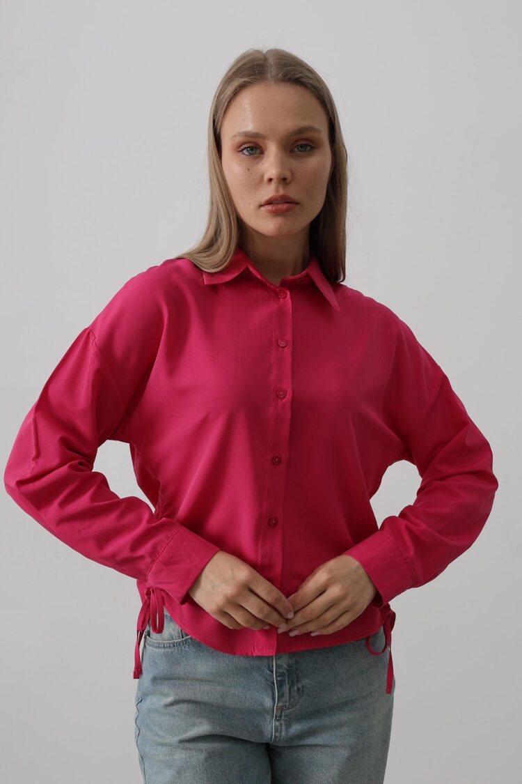 Basic Shirt With Side Tie - Reyon - Globality Store - Women Clothes Wholesale Turkey