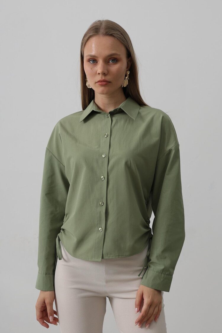 Basic Shirt With Side Tie - Reyon - Globality Store - Women Clothes Wholesale Turkey