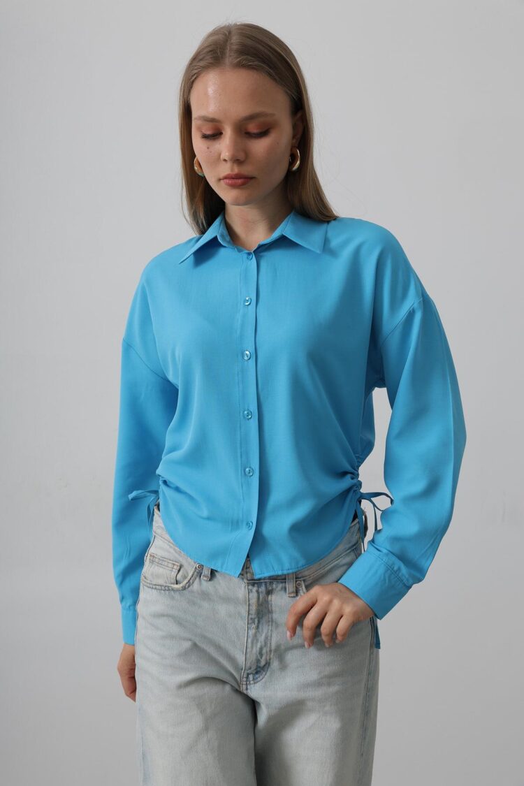Basic Shirt With Side Tie - Reyon - Globality Store - Women Clothes Wholesale Turkey