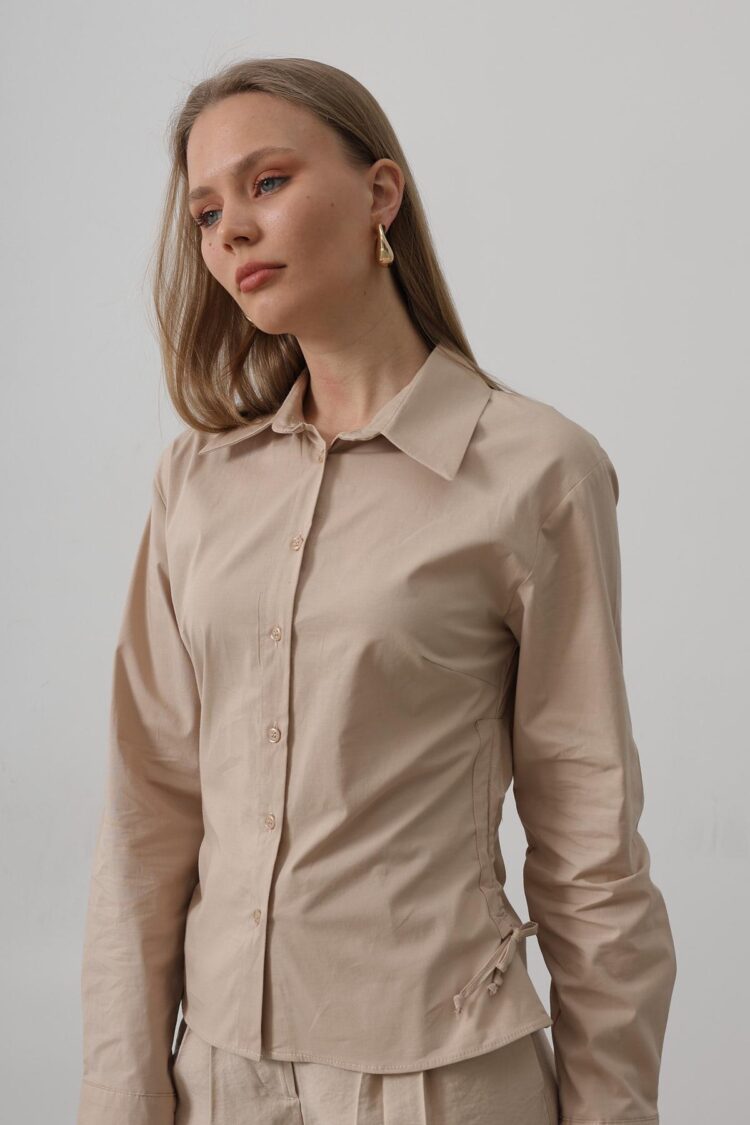 Striped Side Striped Shirt - Camel