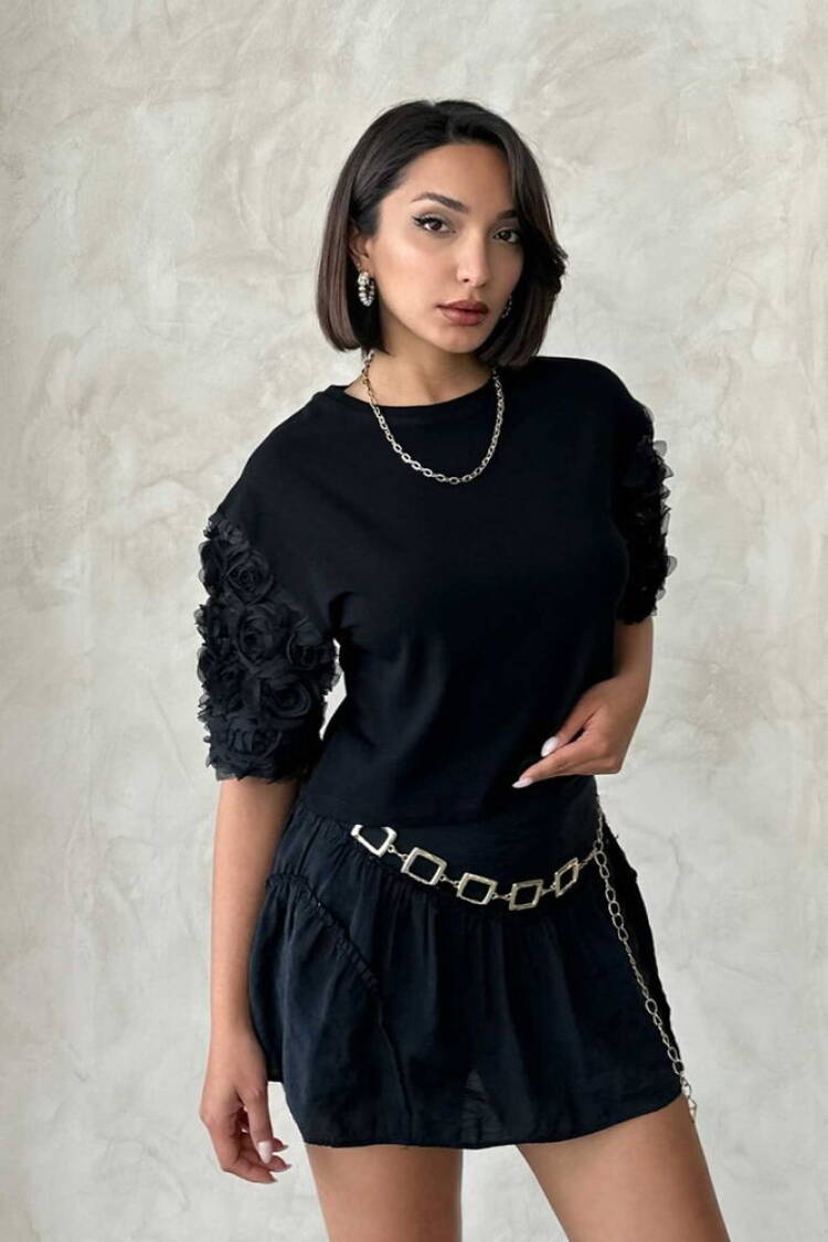 Sleeve Detailed T-Shirt - Topshow - Globality Store - Women Clothes Wholesale Turkey