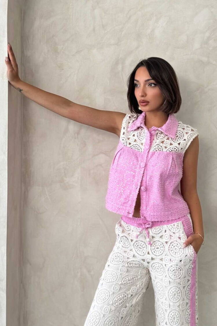 Lace Detailed Sequin Denim Jacket - Topshow - Globality Store - Women Clothes Wholesale Turkey