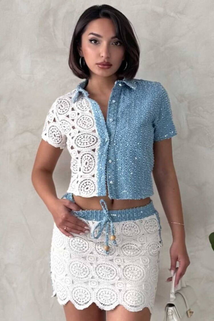 Denim Lace Shirt - RawD.1 - Brand: Topshow - Women's Clothing Wholesale - Globality Store
