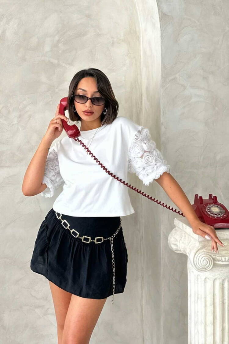 Sleeve Detailed T-Shirt - Topshow - Globality Store - Women Clothes Wholesale Turkey