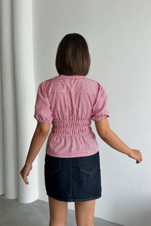 D2812 Front Tie Striped Shirt - Burgundy - Topshow - Globality Store - Women Clothes Wholesale Turkey