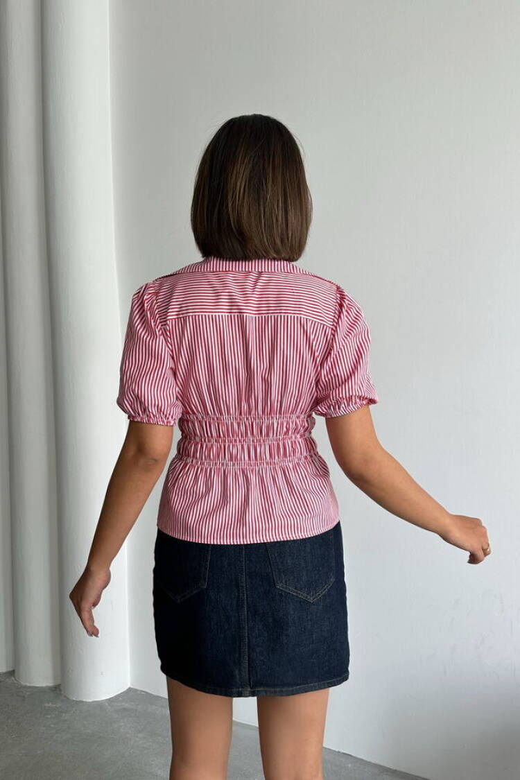 D2812 Front Tie Striped Shirt - Burgundy