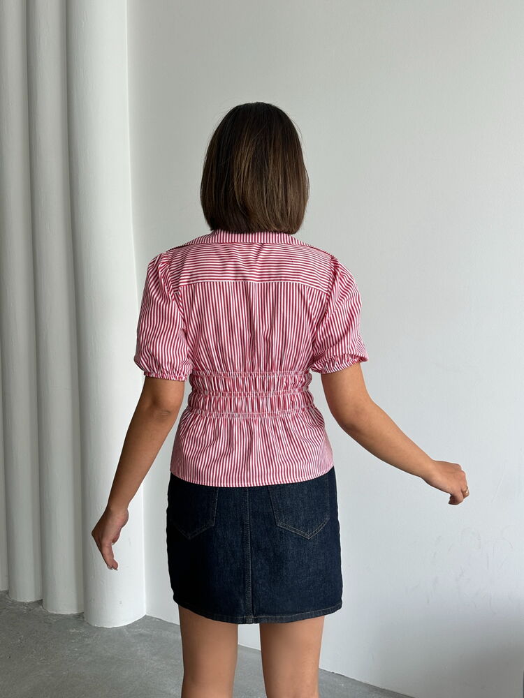 D2812 Front Tie Striped Shirt - Burgundy