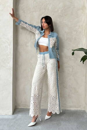 Denim Detailed Lace Pants - Raw - Brand: Topshow - Women's Clothing Wholesale - Globality Store