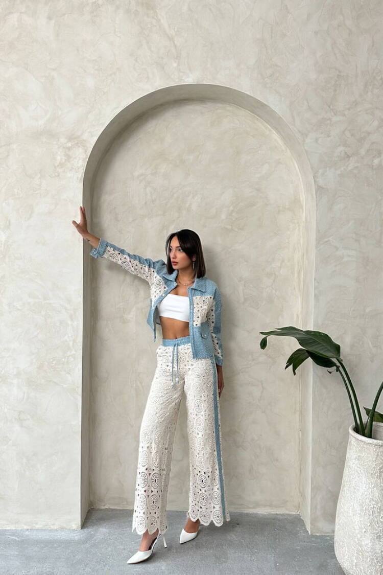 Denim Detailed Lace Pants - Raw