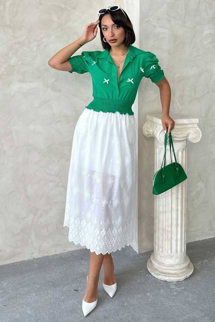Embroidered Skirt - Cream - Topshow - Globality Store - Women Clothes Wholesale Turkey