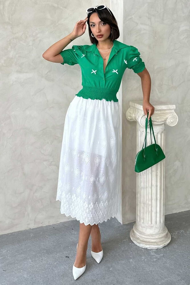 Embroidered Skirt - Cream - Topshow - Globality Store - Women Clothes Wholesale Turkey