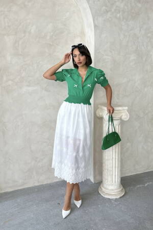 Embroidered Skirt - Cream - Topshow - Globality Store - Women Clothes Wholesale Turkey
