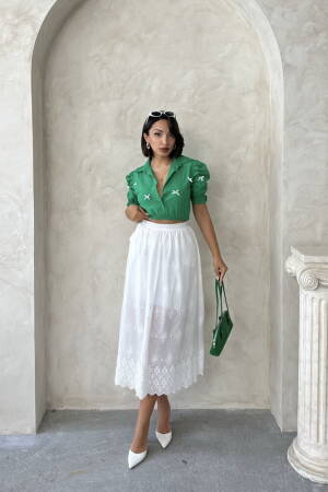 Embroidered Skirt - Cream - Topshow - Globality Store - Women Clothes Wholesale Turkey