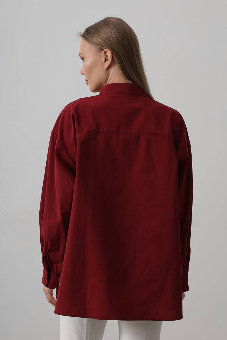 Bead Embroidery Detailed Long Shirt - Burgundy