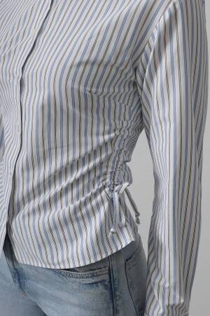 Striped Shirt With Side Ruffle - -black - Reyon - Globality Store - Women Clothes Wholesale Turkey