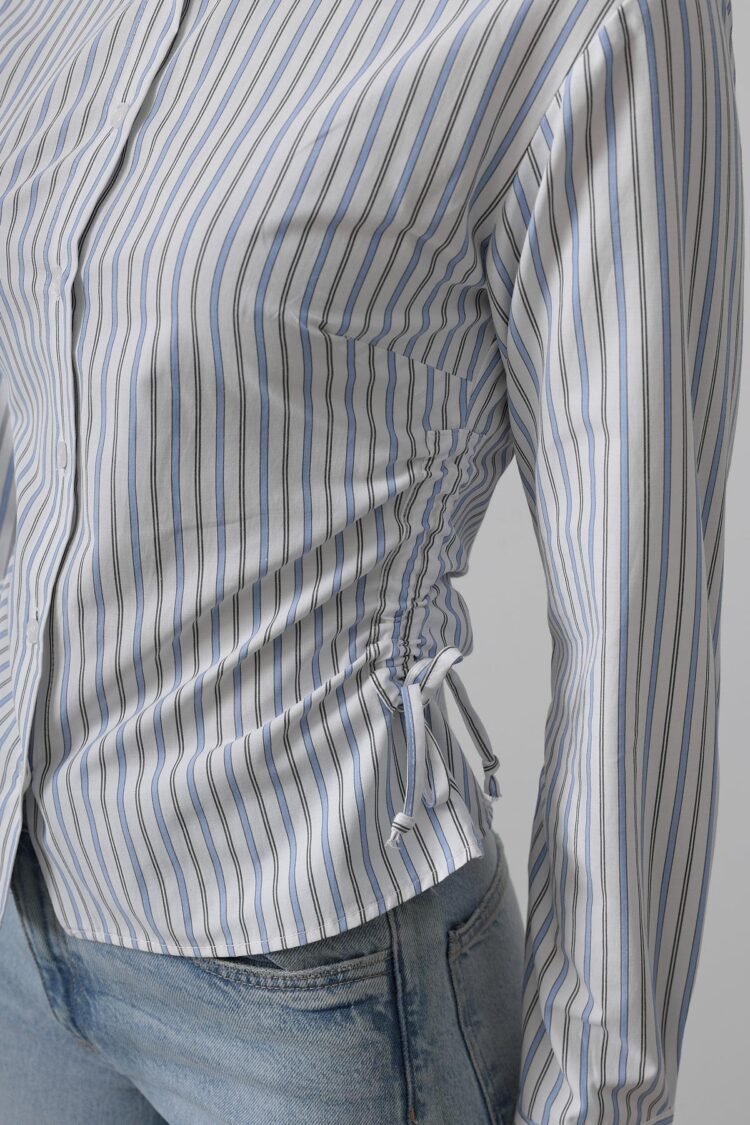 Striped Shirt With Side Ruffle - -black