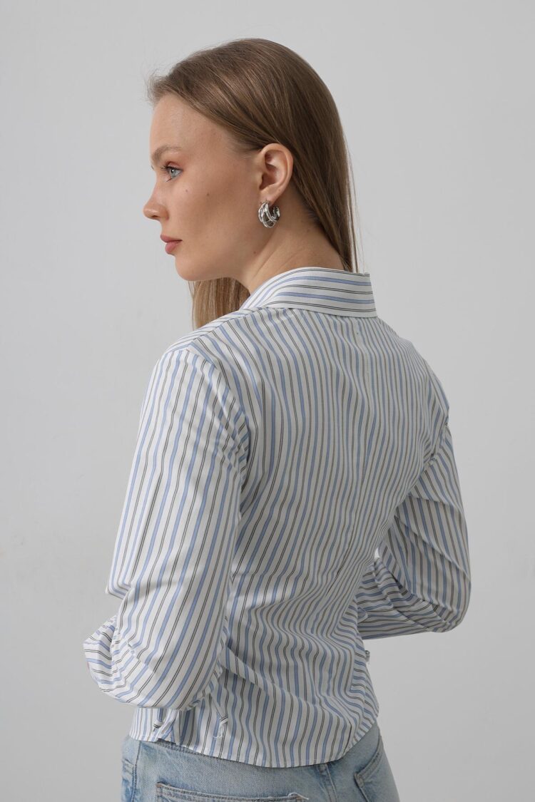 Striped Shirt With Side Ruffle - -black