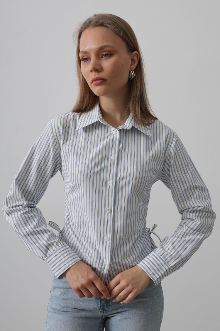 Striped Shirt With Side Ruffle - -black