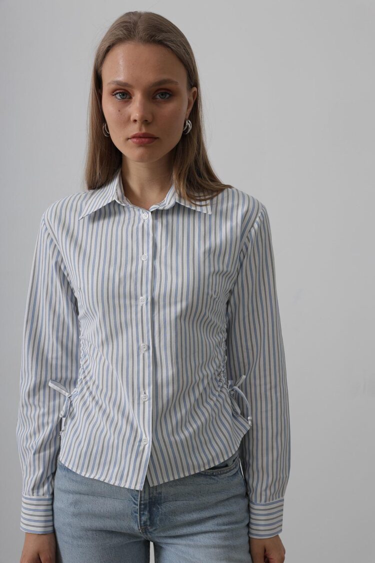 Striped Shirt With Side Ruffle - -black