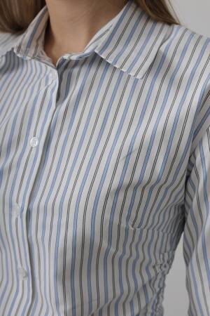 Striped Shirt With Side Ruffle - -black - Reyon - Globality Store - Women Clothes Wholesale Turkey