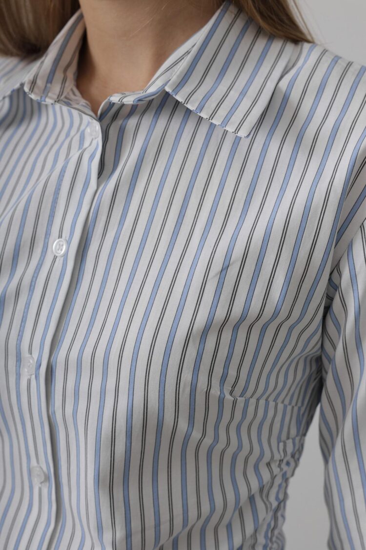 Striped Shirt With Side Ruffle - -black