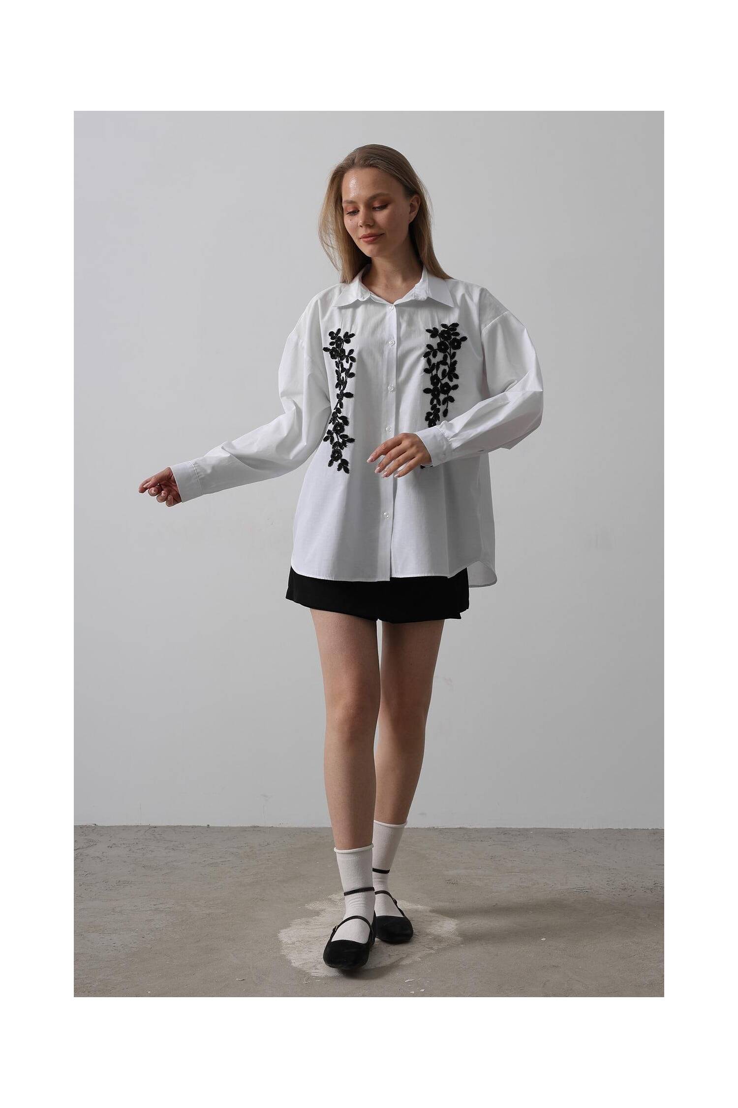 Bead Embroidery Detailed Long Shirt - Brand: Reyon - Women's Clothing Wholesale - Globality Store