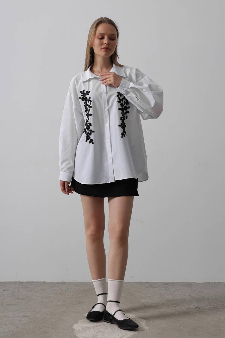 Bead Embroidery Detailed Long Shirt - Brand: Reyon - Women's Clothing Wholesale - Globality Store