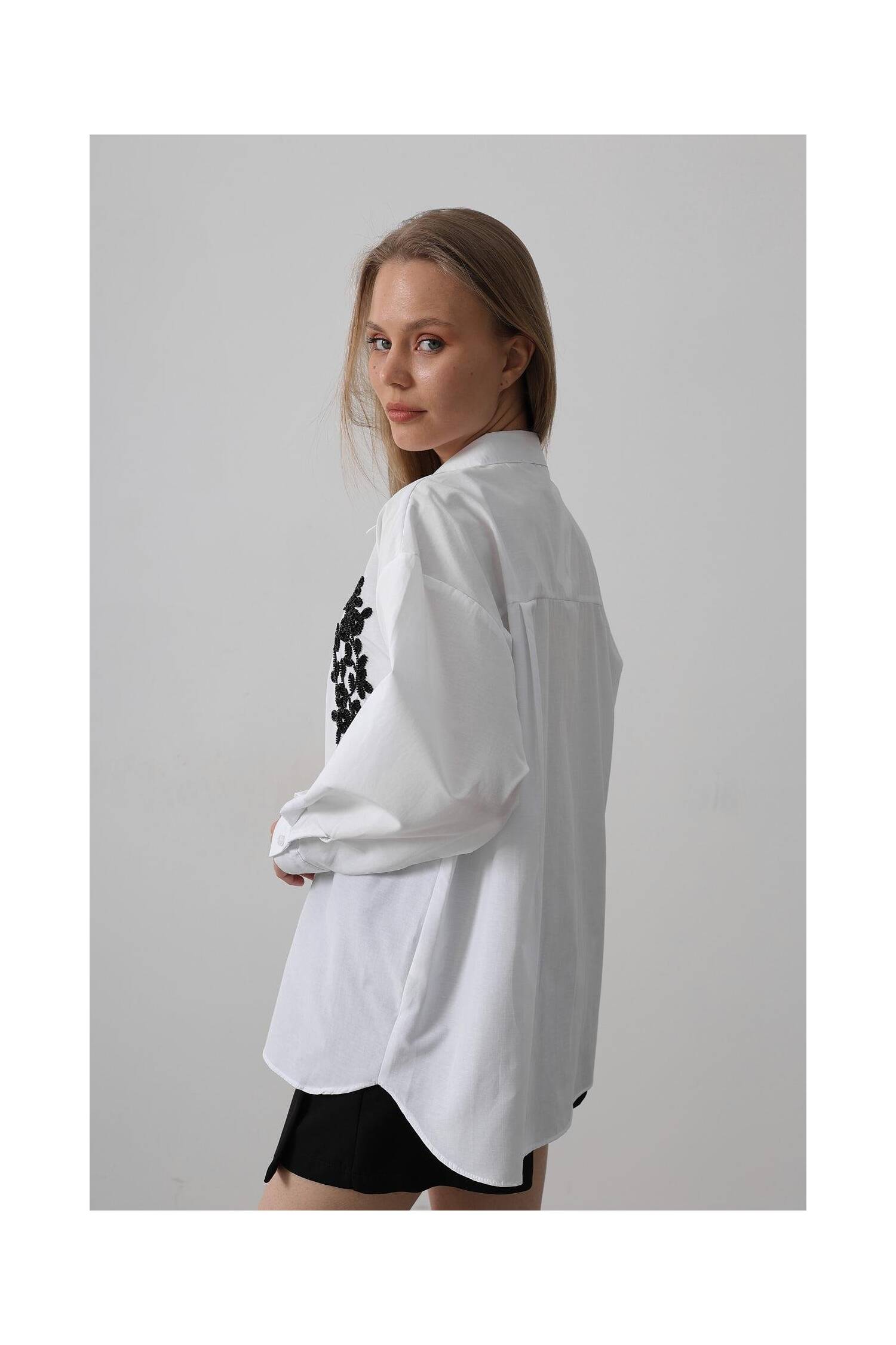 Bead Embroidery Detailed Long Shirt - Brand: Reyon - Women's Clothing Wholesale - Globality Store