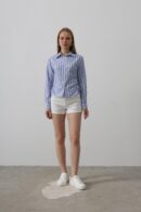 Striped Shirt With Side Stripes - -White - Reyon - Globality Store - Women Clothes Wholesale Turkey