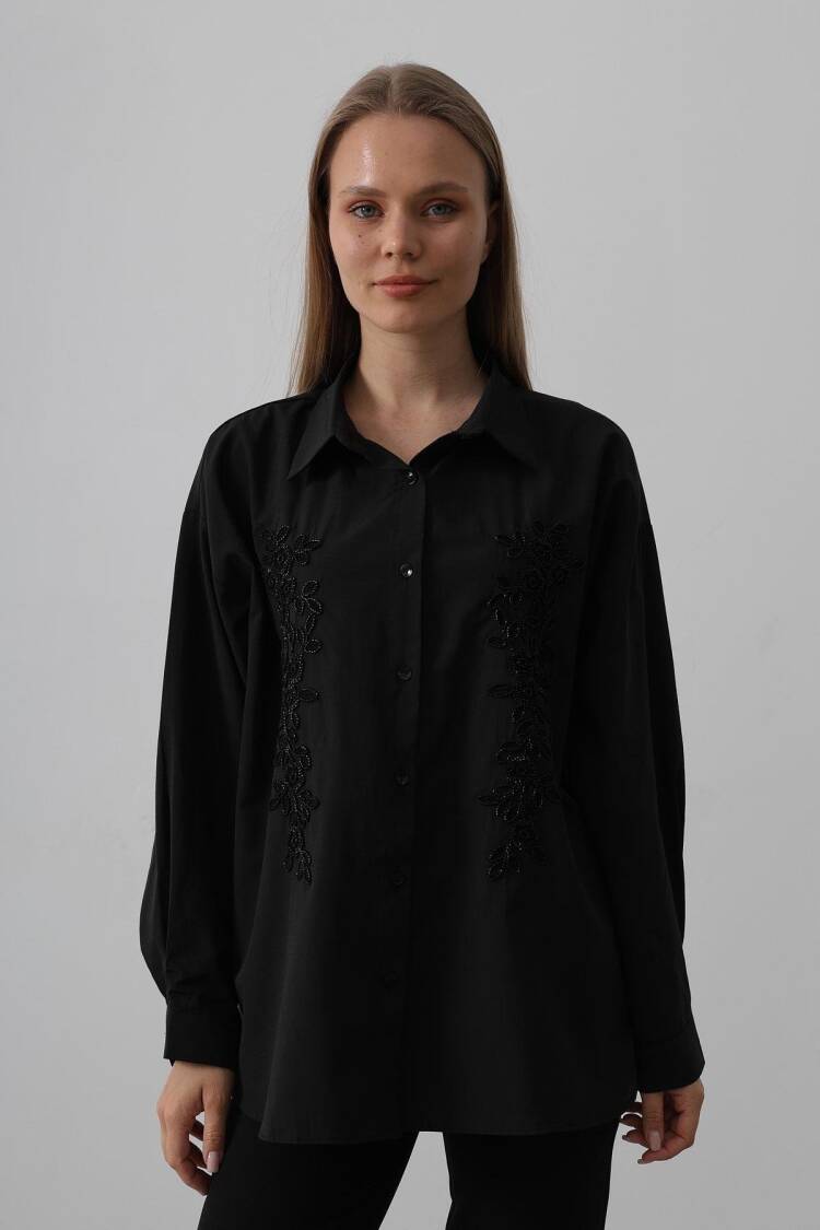 Bead Embroidery Detailed Long Shirt - Brand: Reyon - Women's Clothing Wholesale - Globality Store