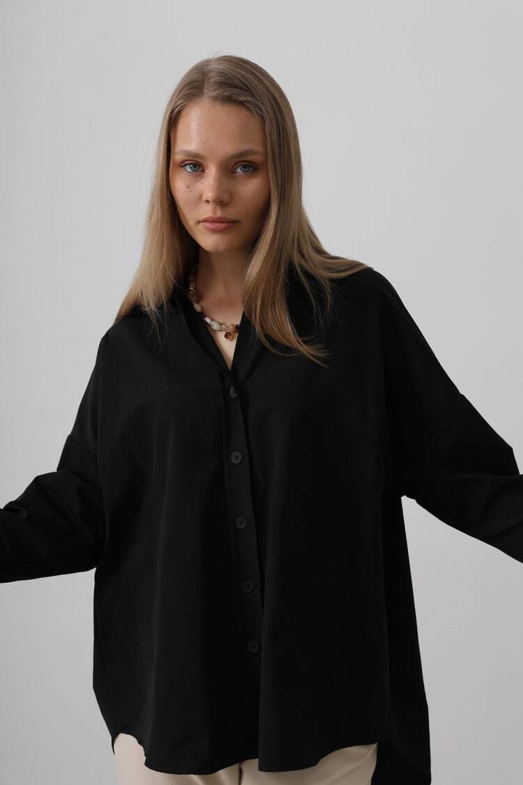 Wide Cuff Detailed Shirt - Black